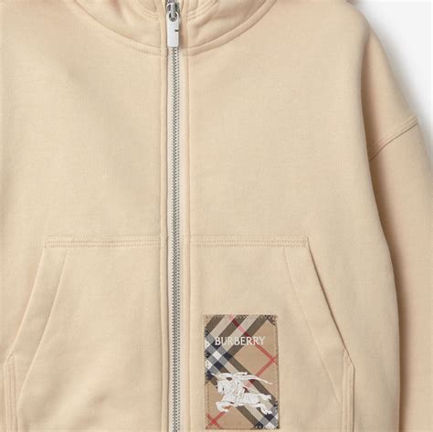 burberry white check pocket hoodie|Check Label Cotton Zip Hoodie in Calico .